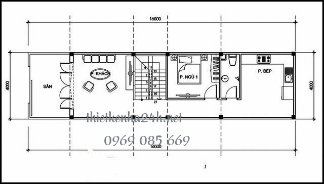 Bản vẽ thiết kế tầng 1 nhà 2 tầng 3 phòng ngủ 