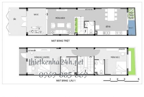 Bản vẽ nhà 2 tầng 5x20m