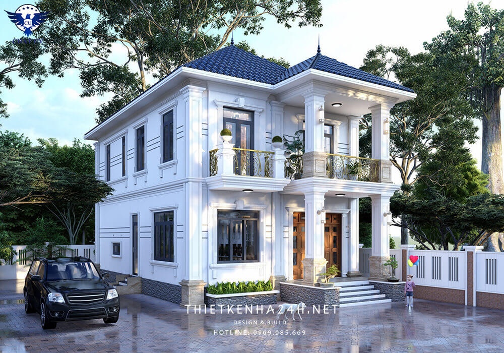 Thiết kế nhà mái Nhật 2 tầng hiện đại kết hợp phào chỉ trang trí cổ điển