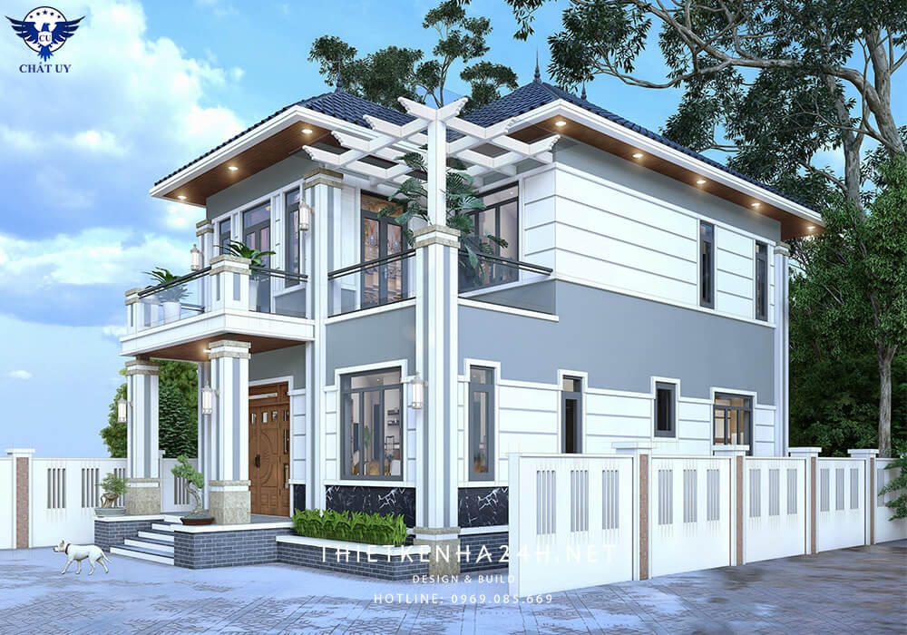 Nhà mái Nhật 2 tầng 1 mặt tiền tích hợp hệ thống tiểu cảnh cây xanh 